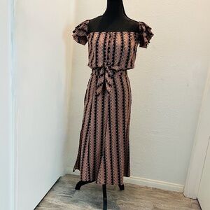 CLEOBELLA 2 pc handmade India maxi dress Blush/brown/black print Orig 328